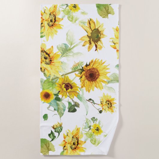 水彩ひまわり ビーチタオル (正面)