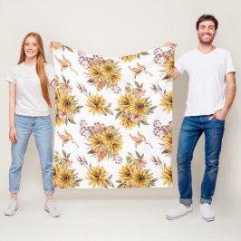 水彩ひまわり フリースブランケット