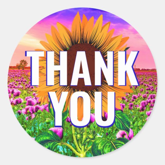 水彩ひまわり – フローラありがとうステッカー ラウンドシール (正面)