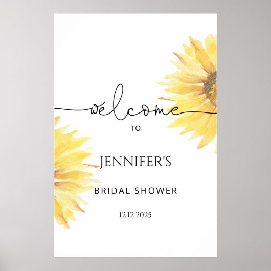 水彩ひまわり ブライダルシャワーのウェルカムサイン ポスター (正面)