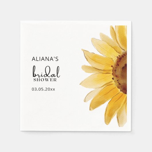 水彩ひまわり ブライダルシャワーナプキン スタンダードカクテルナプキン (正面)