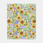 水彩ひまわり&ブルーアジサイ フリースブランケット (正面)