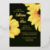 水彩ひまわり ミニマル ダーク フラワール 箔招待状 (正面)