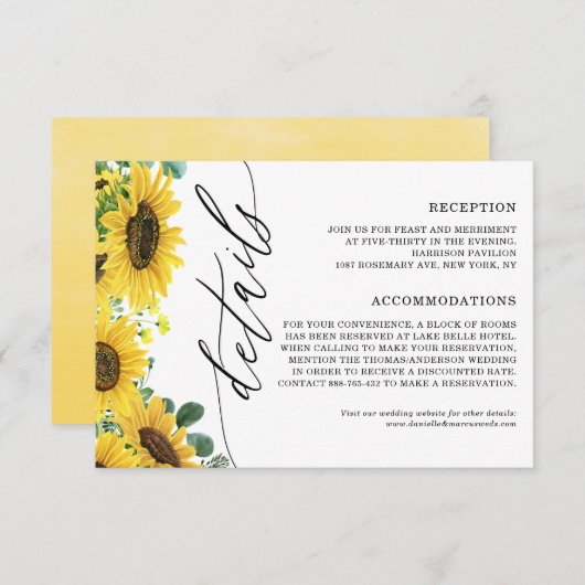 水彩ひまわり&ユーカリ結婚の詳細 エンクロージャーカード (正面/裏面)