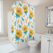 水彩ひまわり：夏の植物プリント シャワーカーテン (インサイチュ)