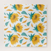 水彩ひまわり：夏の植物プリント ジグソーパズル (横)