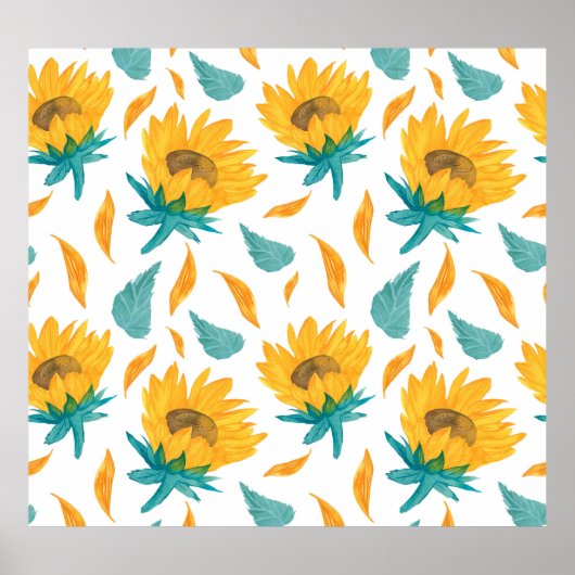 水彩ひまわり：夏の植物プリント ポスター (正面)