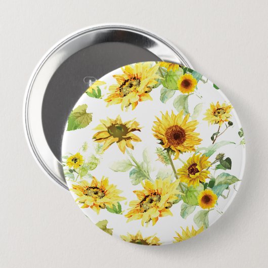 水彩ひまわり 缶バッジ (正面&裏面)