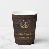 水彩ひまわり〔雄ジカの〕枝角モノグラム結婚ズ 紙コップ (裏面)