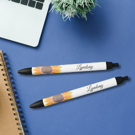 水彩ひまわり 黒ボールペン