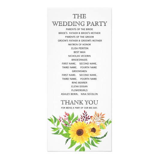 水彩ひまわりBUDGHETウェディングプログラム ラックカード (裏面)