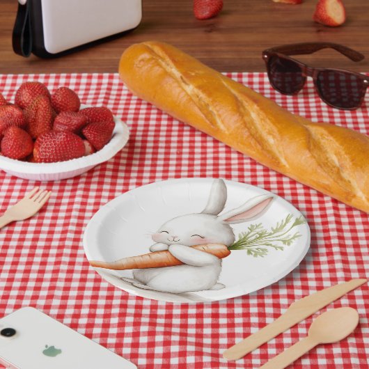 水彩ふわふわバニーニンジン愛 ペーパープレート (ピクニック)