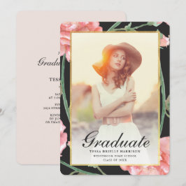 水彩ほおずき フラワーフォト 卒業 ブラック 招待状