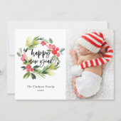 水彩ほおらどりリース　ハッピー・ニュー・イヤー写真 シーズンカード (正面)