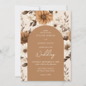 水彩ほこりっぽいオレンジ色のアイボリー茶色の花 招待状 (正面)