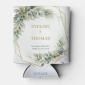 水彩ほこりっぽいグリーンと金ゴールドグリッター結婚ズ 缶クーラー (正面)