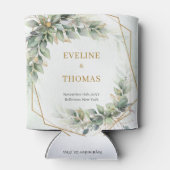 水彩ほこりっぽいグリーンと金ゴールドグリッター結婚ズ 缶クーラー (裏面)