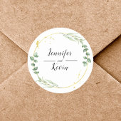 水彩ほこりっぽいグリーンリーフ結婚金ゴールド ラウンドシール