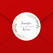 水彩ほこりっぽいグリーンリーフ結婚金ゴールド ラウンドシール