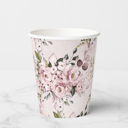 水彩ほこりっぽいバラアジサイDIY背景 紙コップ (裏面)