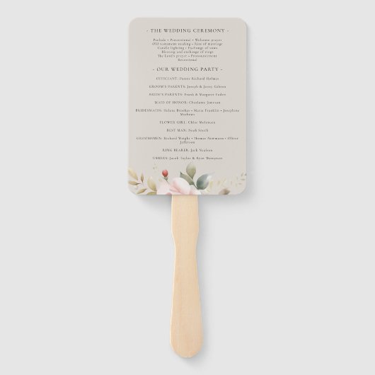 水彩ほこりっぽいバラピンク結婚ズのプログラム ハンドファン (裏面)