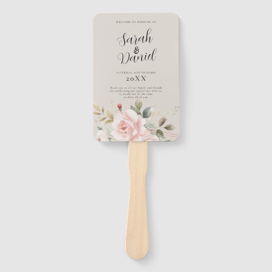 水彩ほこりっぽいバラピンク結婚ズのプログラム ハンドファン (正面)