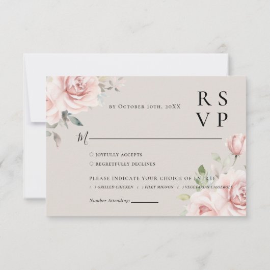 水彩ほこりっぽいバラピンク結婚ズ 出欠カード (裏面)