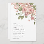 水彩ほこりっぽいバラピンク結婚ズ 招待状 (正面/裏面)