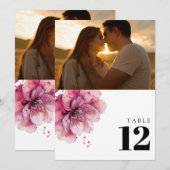 水彩ほこりっぽいバラフローラフォトテーブル番号 招待状 (正面/裏面)