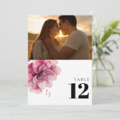 水彩ほこりっぽいバラフローラフォトテーブル番号 招待状 (スタンド正面)