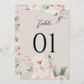 水彩ほこりっぽいバラ結婚ピンクのテーブル番号 (正面/裏面)