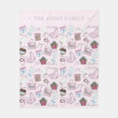 水彩ほこりっぽいピンクのクリスマス フリースブランケット (正面)