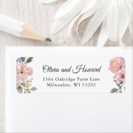 水彩ほこりっぽいピンクブルー素朴フローラ ラベル