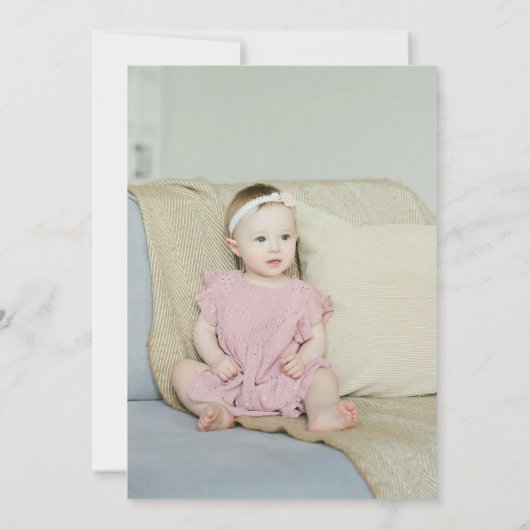 水彩ほこりっぽいピンクボウ写真1st誕生日パーティー 招待状 (裏面)