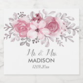 水彩ほこりっぽいピンク結婚の花 スパークリングワインラベル (シングルラベル)