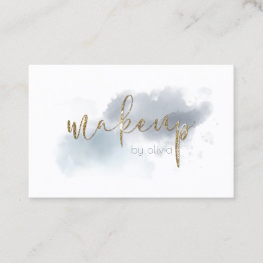 水彩ほこりっぽいブルーと金ゴールドメイクアップ 名刺 (正面)