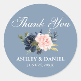 水彩ほこりっぽいブルーピンクフローラありがとう ラウンドシール