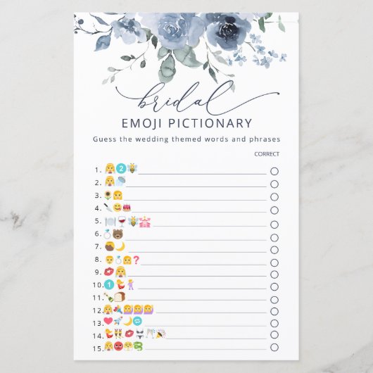 水彩ほこりっぽいブルーフローラブライダルシャワーゲーム (正面)