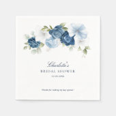 水彩ほこりっぽいブルーフローラブライダルシャワー紙 スタンダードカクテルナプキン (正面)