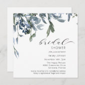 水彩ほこりっぽいブルーフローラブライダルシャワー 招待状 (正面/裏面)