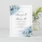 水彩ほこりっぽいブルーフローラ結婚式招待状 招待状 (スタンド正面)