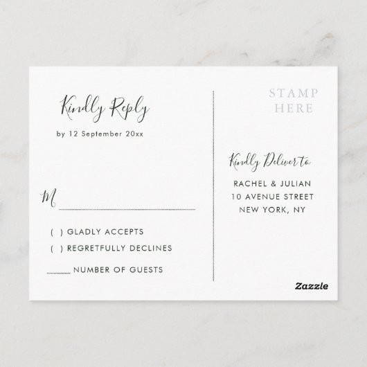 水彩ほこりっぽいブルーフローラ結婚式RSVP ポストカード (裏面)