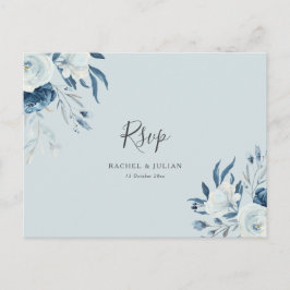 水彩ほこりっぽいブルーフローラ結婚式RSVP ポストカード