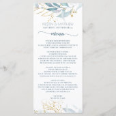 水彩ほこりっぽいブルーフローラ金ゴールドエレガントな結婚式 メニュー (正面)