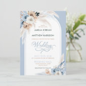 水彩ほこりっぽいブルーボホフローラフェザー結婚ズ 招待状 (スタンド正面)