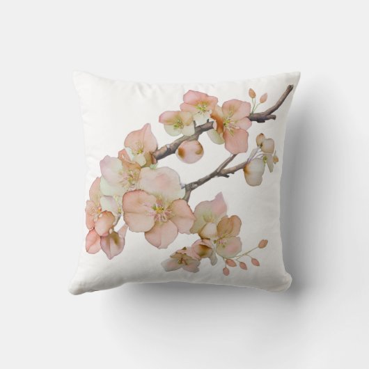 水彩ほこりっぽい柔らかいオレンジ色のピンクの木の花 クッション (裏面)