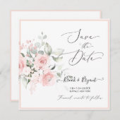 水彩ほこりっぽい赤面ピンクローズ日付を保存 招待状 (正面/裏面)