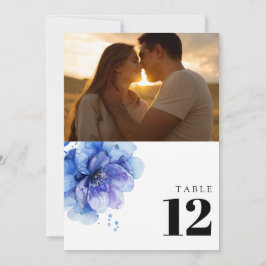 水彩ほこりっぽい青いフローラフォトテーブル番号 招待状