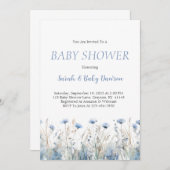 水彩ほこりっぽい青いフローラ赤ちゃんシャワー 招待状 (正面/裏面)