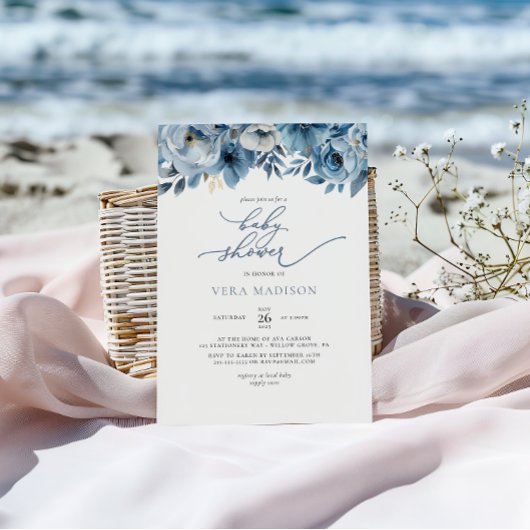 水彩ほこりっぽい青い冬の赤ちゃんシャワー 招待状